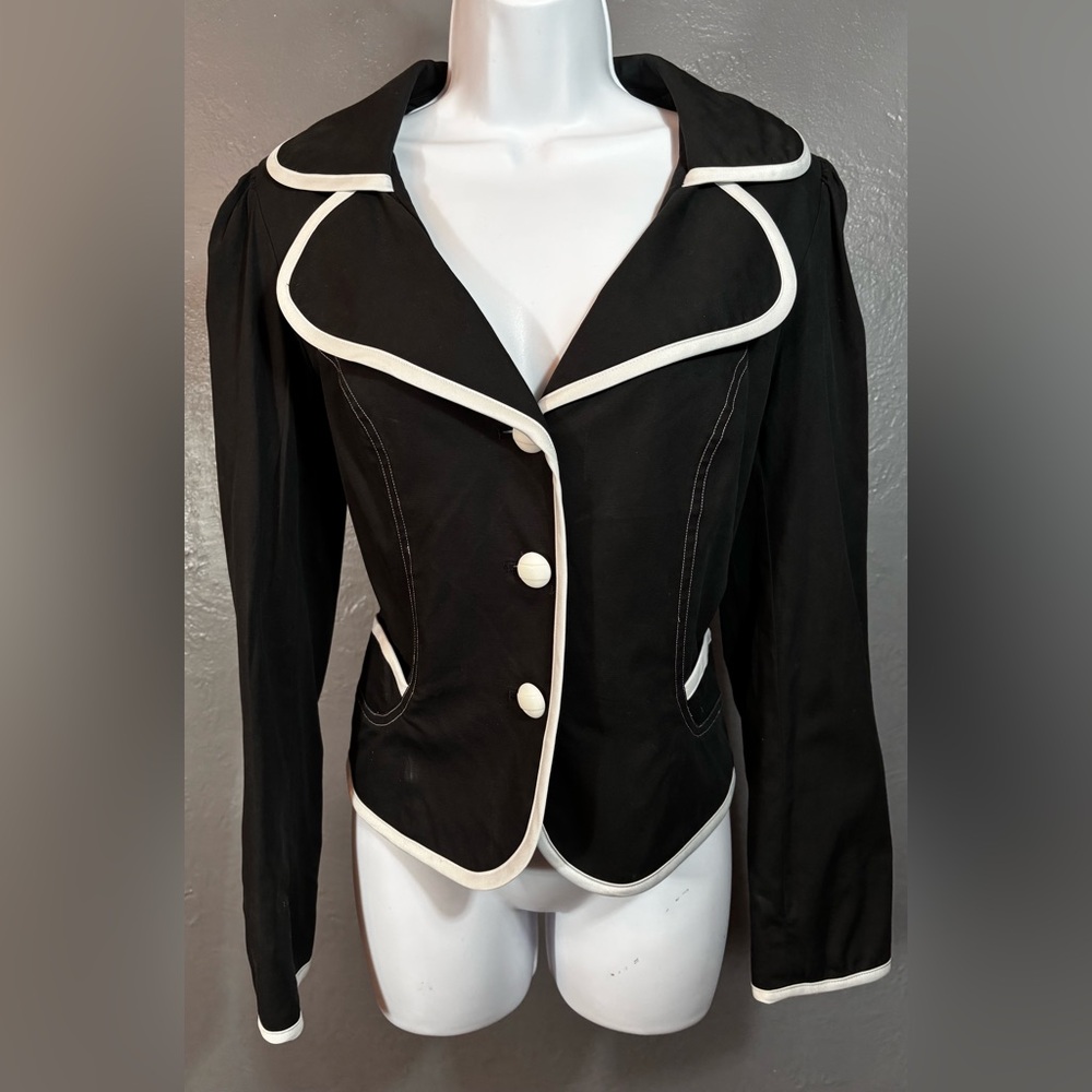 MAGGY LONDON Black Jacket with White Trim Size 10
